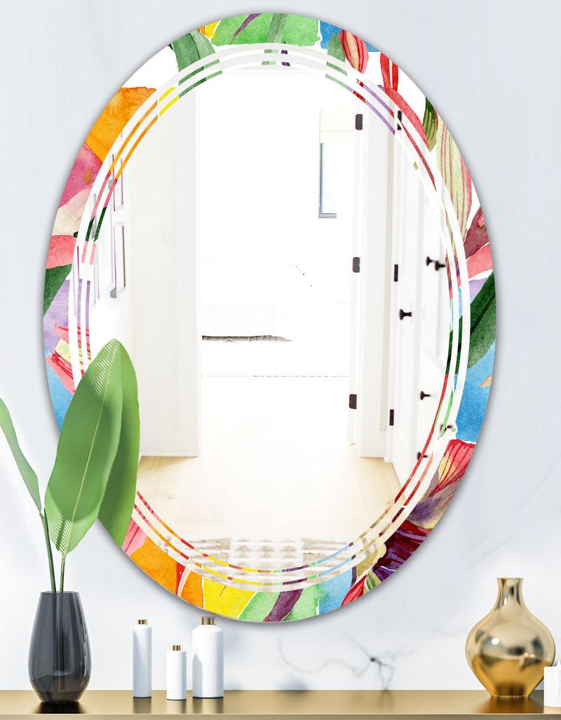 DesignQ Retro Floral Botanical I - Cottage Round Or Oval Wall Mirror - Triple C