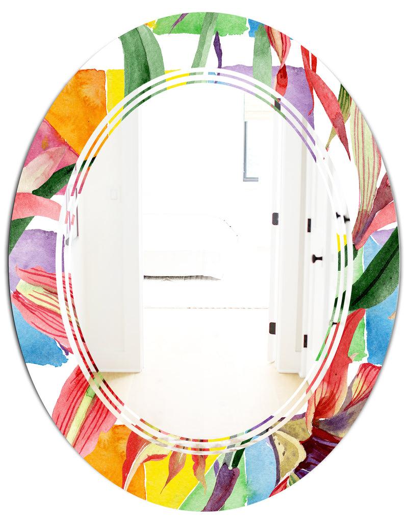 DesignQ Retro Floral Botanical I - Cottage Round Or Oval Wall Mirror - Triple C