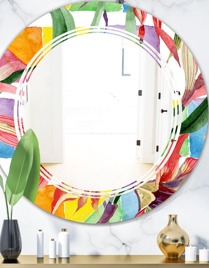 DesignQ Retro Floral Botanical I - Cottage Round or Oval Wall Mirror - Triple C