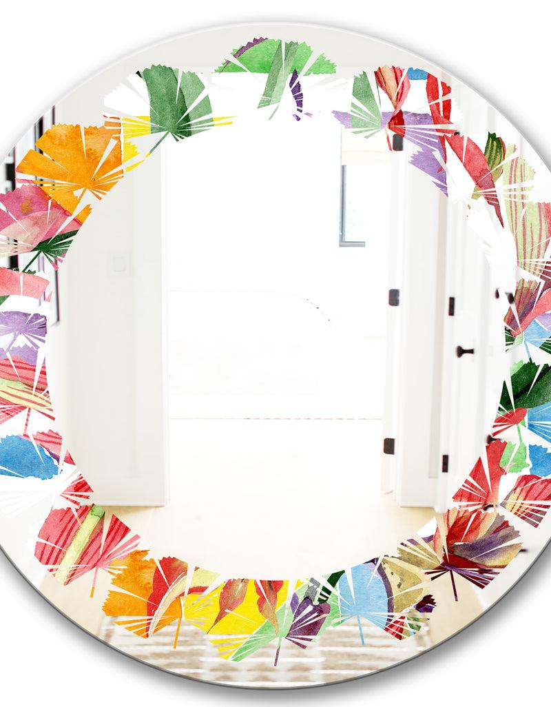 DesignQ Retro Floral Botanical I - Cottage Round Or Oval Wall Mirror - Leaves