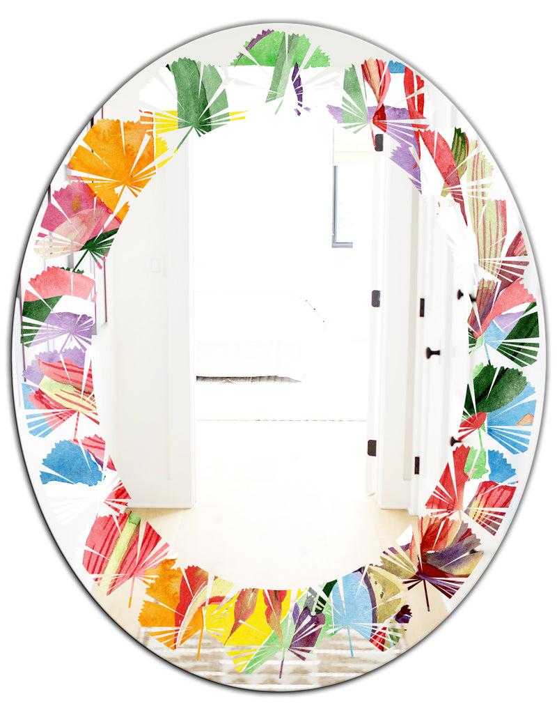 DesignQ Retro Floral Botanical I - Cottage Round Or Oval Wall Mirror - Leaves