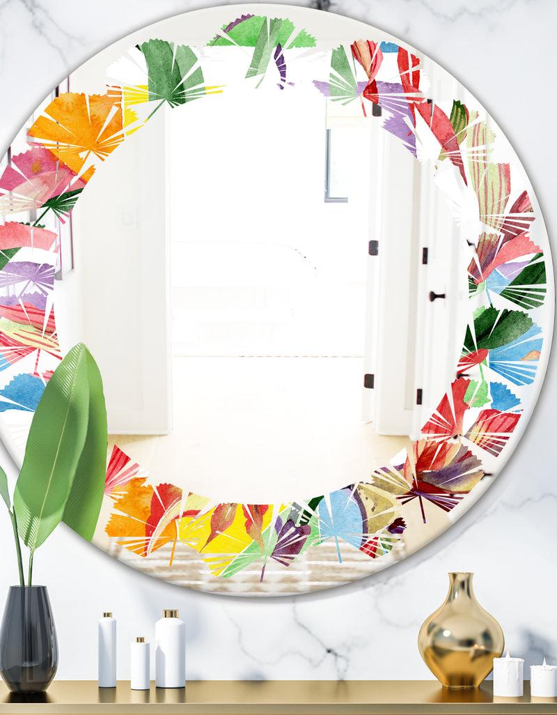 DesignQ Retro Floral Botanical I - Cottage Round or Oval Wall Mirror - Leaves