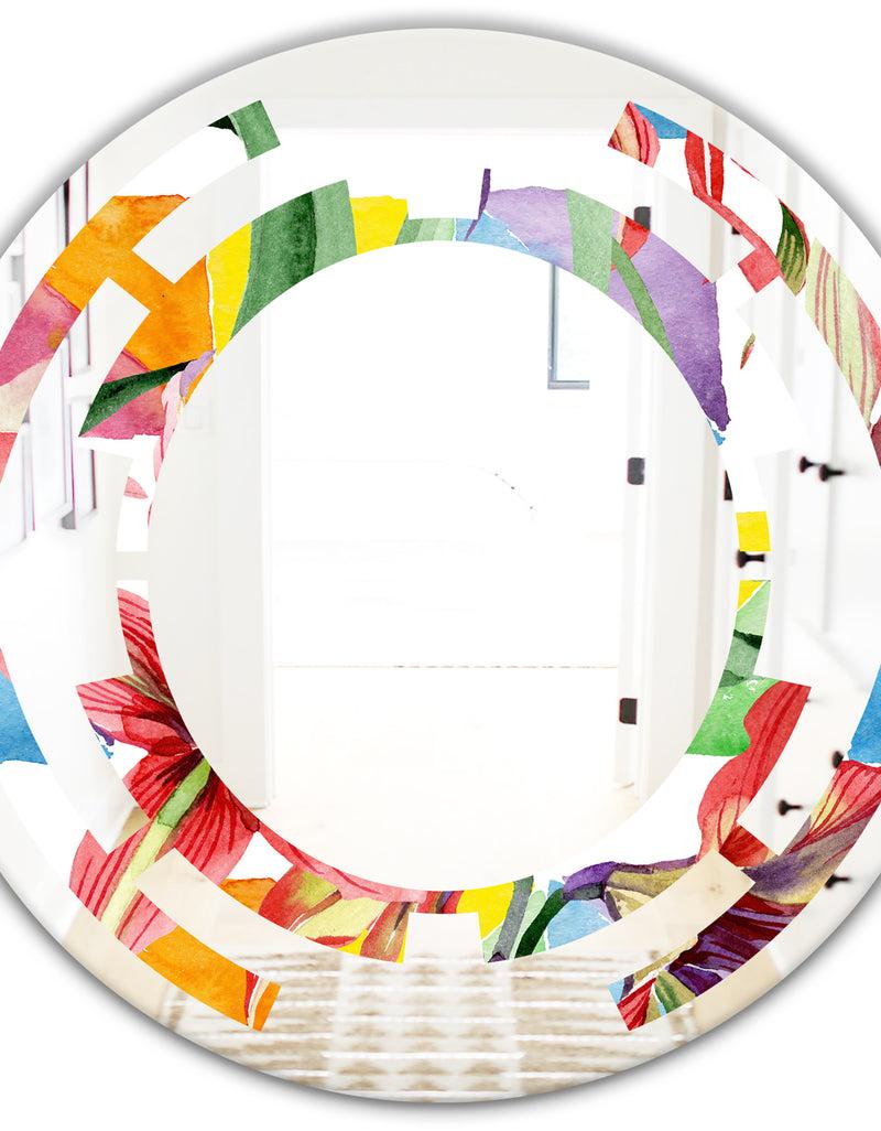 DesignQ Retro Floral Botanical I - Cottage Round Or Oval Wall Mirror - Space