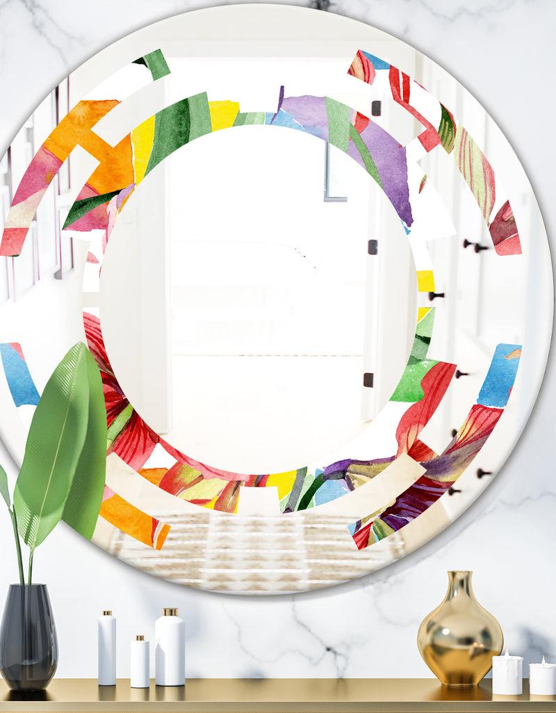 DesignQ Retro Floral Botanical I - Cottage Round or Oval Wall Mirror - Space