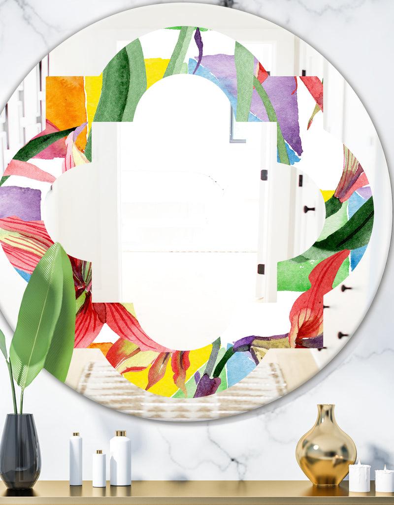 DesignQ Retro Floral Botanical I - Cottage Round or Oval Wall Mirror - Quatrefoil