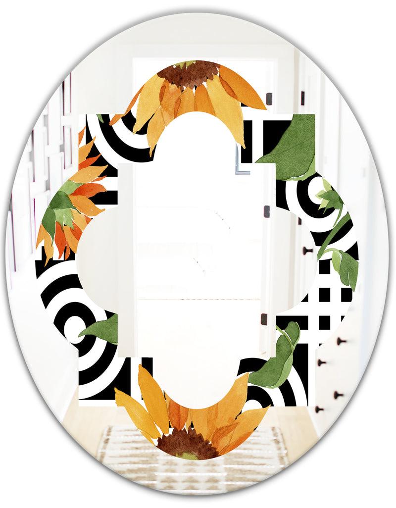 DesignQ Retro Floral Botanical II - Modern Round Or Oval Wall Mirror - Quatrefoil