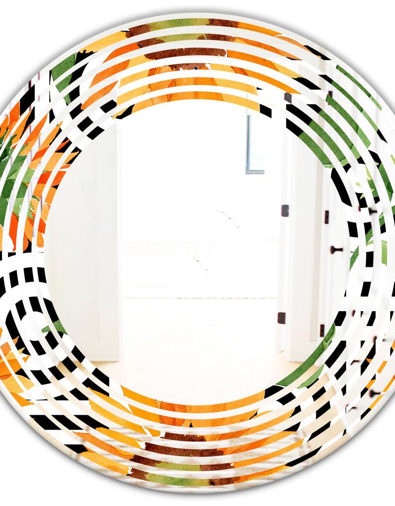 DesignQ Retro Floral Botanical II - Modern Round Or Oval Wall Mirror - Wave