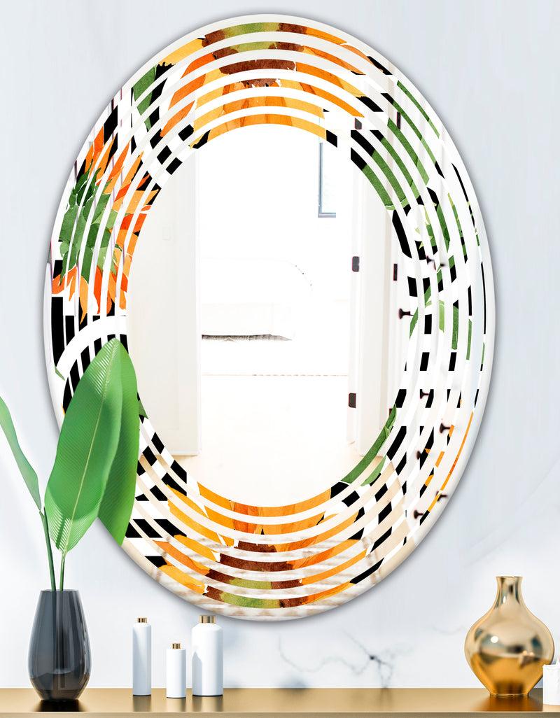 DesignQ Retro Floral Botanical II - Modern Round Or Oval Wall Mirror - Wave