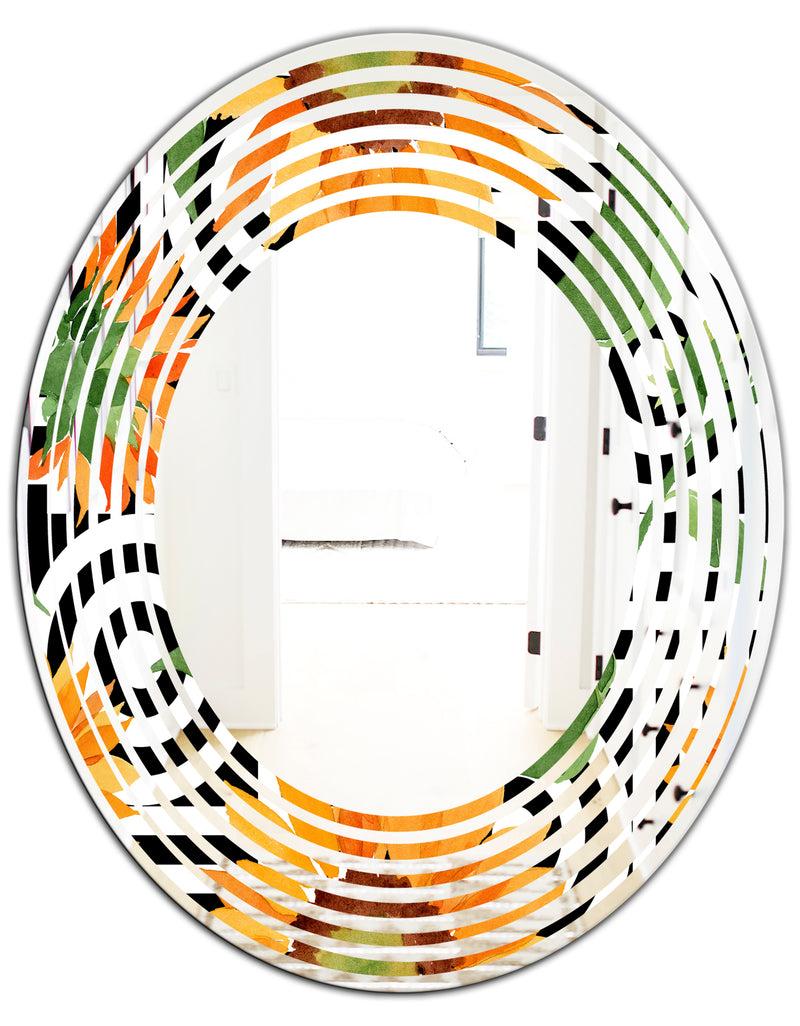 DesignQ Retro Floral Botanical II - Modern Round Or Oval Wall Mirror - Wave