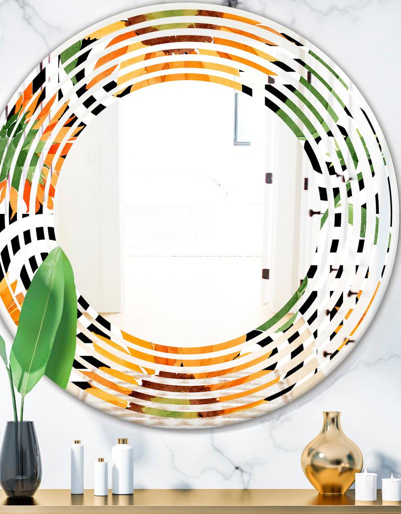DesignQ Retro Floral Botanical II - Modern Round or Oval Wall Mirror - Wave