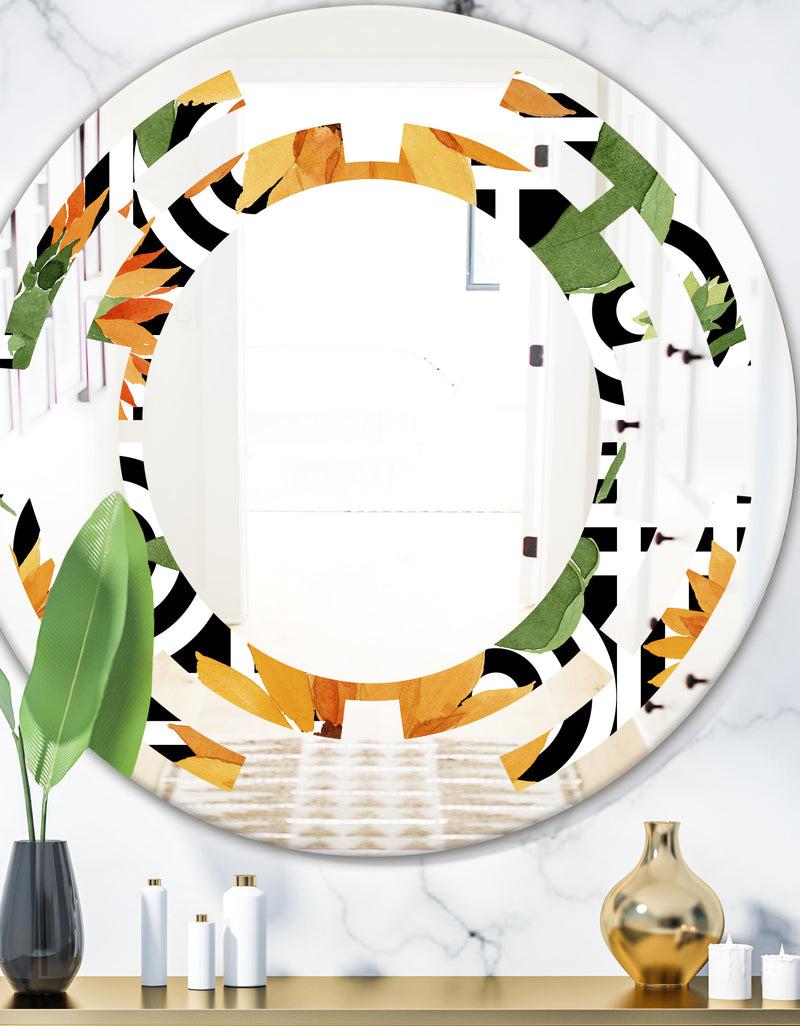 DesignQ Retro Floral Botanical II - Modern Round or Oval Wall Mirror - Space