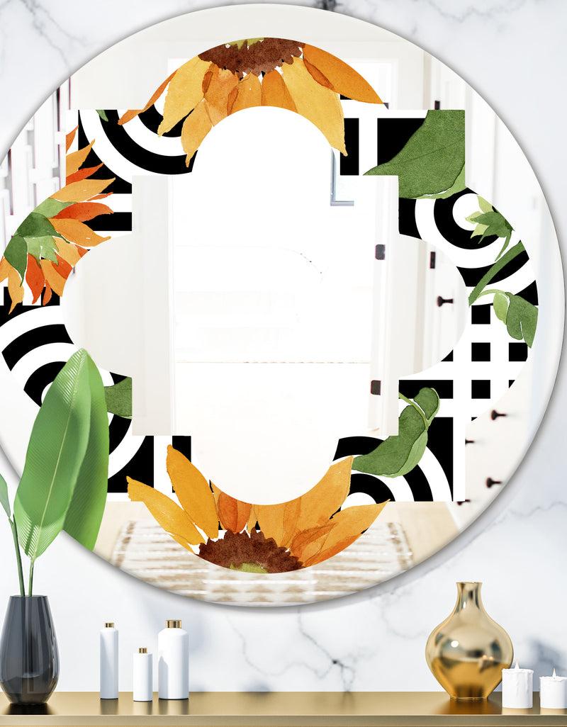 DesignQ Retro Floral Botanical II - Modern Round or Oval Wall Mirror - Quatrefoil