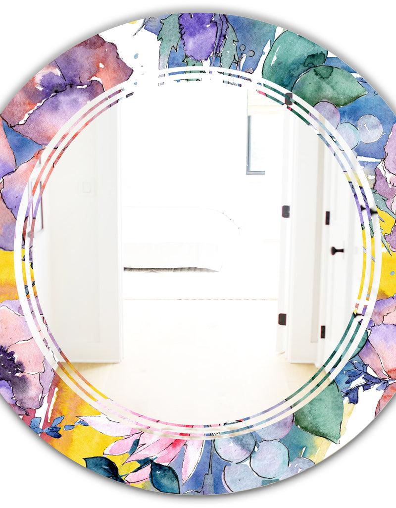 DesignQ Retro Floral Botanical V - Cottage Round Or Oval Wall Mirror - Triple C