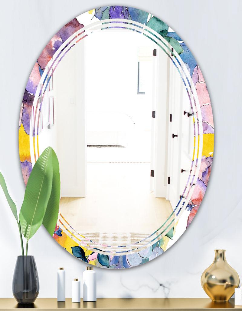 DesignQ Retro Floral Botanical V - Cottage Round Or Oval Wall Mirror - Triple C