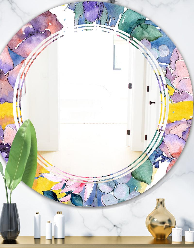 DesignQ Retro Floral Botanical V - Cottage Round or Oval Wall Mirror - Triple C