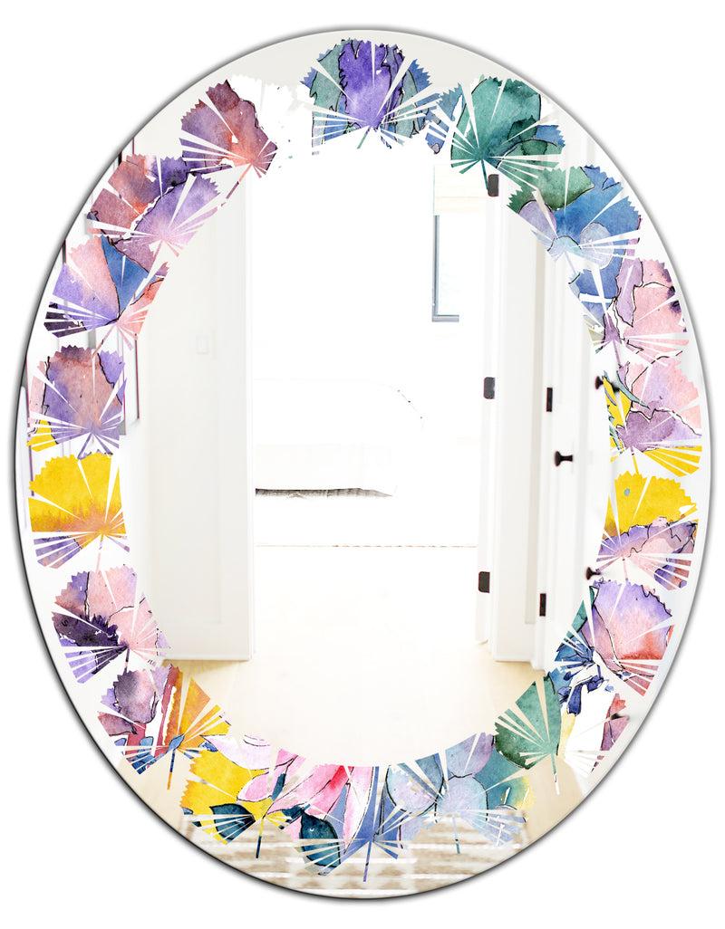 DesignQ Retro Floral Botanical V - Cottage Round Or Oval Wall Mirror - Leaves