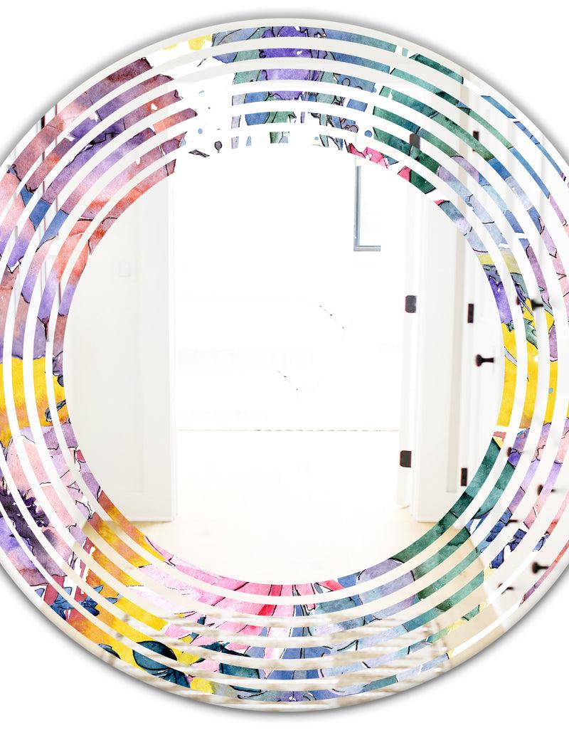 DesignQ Retro Floral Botanical V - Cottage Round Or Oval Wall Mirror - Wave