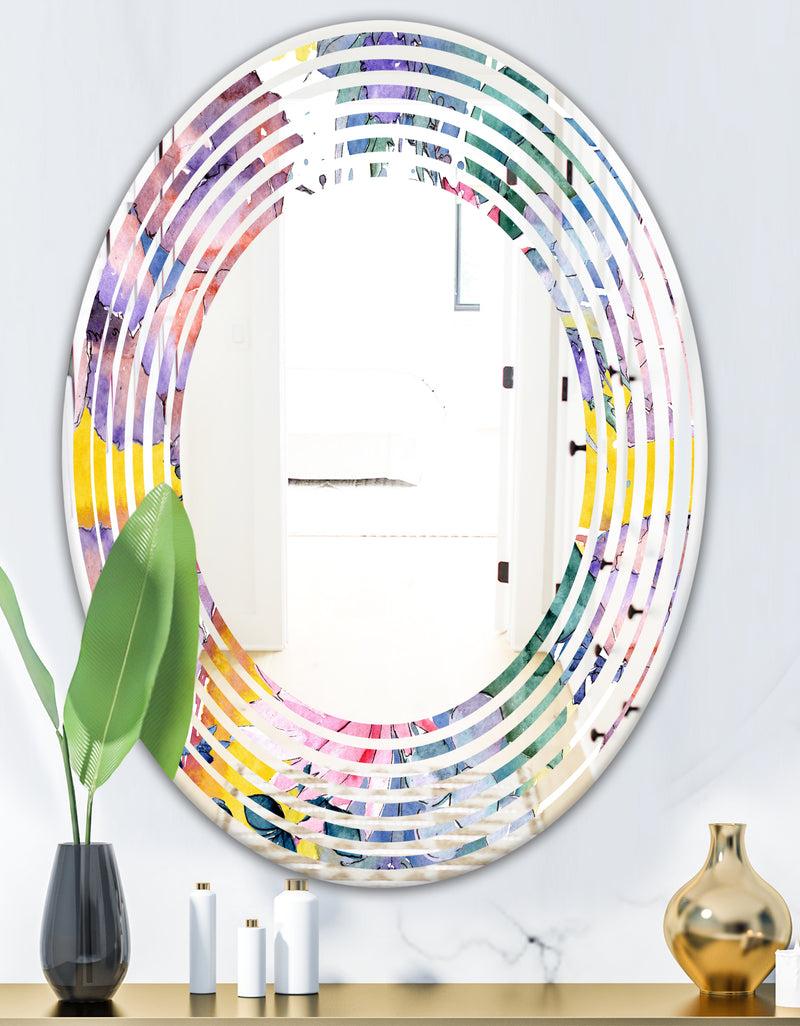 DesignQ Retro Floral Botanical V - Cottage Round Or Oval Wall Mirror - Wave