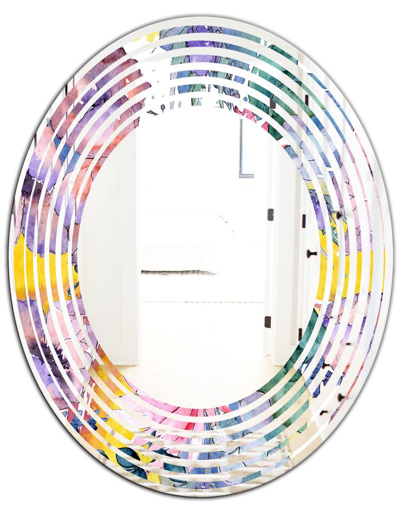 DesignQ Retro Floral Botanical V - Cottage Round Or Oval Wall Mirror - Wave