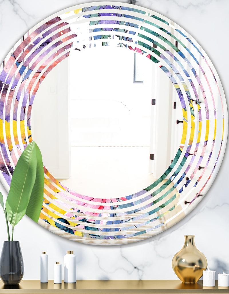 DesignQ Retro Floral Botanical V - Cottage Round or Oval Wall Mirror - Wave