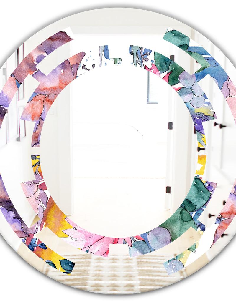 DesignQ Retro Floral Botanical V - Cottage Round Or Oval Wall Mirror - Space