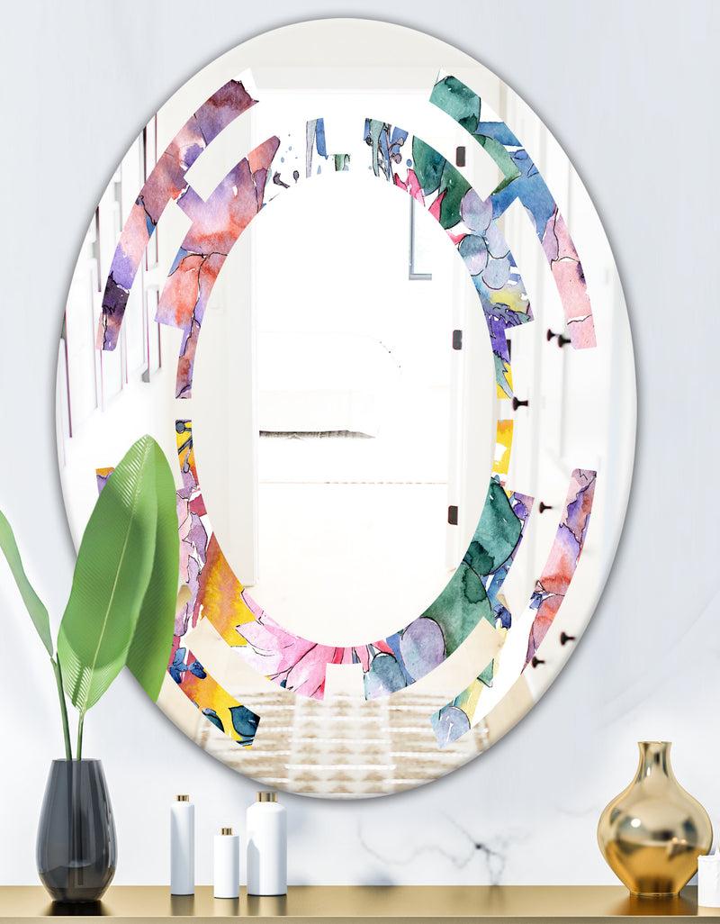 DesignQ Retro Floral Botanical V - Cottage Round Or Oval Wall Mirror - Space