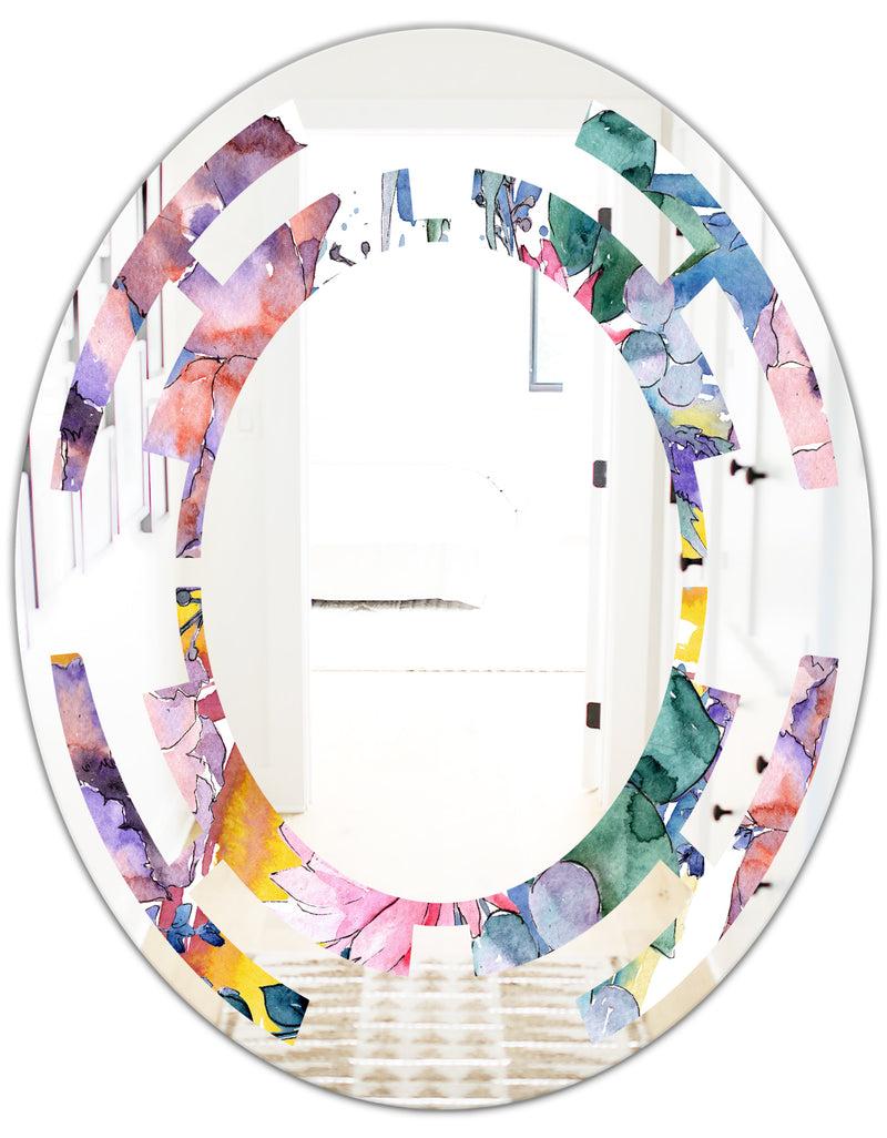 DesignQ Retro Floral Botanical V - Cottage Round Or Oval Wall Mirror - Space