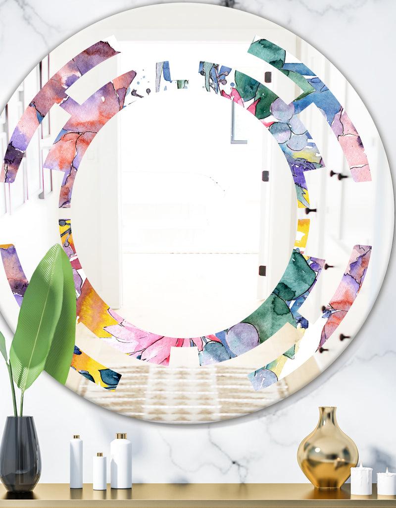 DesignQ Retro Floral Botanical V - Cottage Round or Oval Wall Mirror - Space