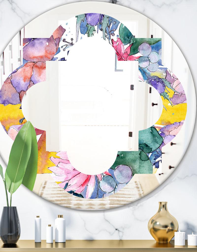 DesignQ Retro Floral Botanical V - Cottage Round or Oval Wall Mirror - Quatrefoil