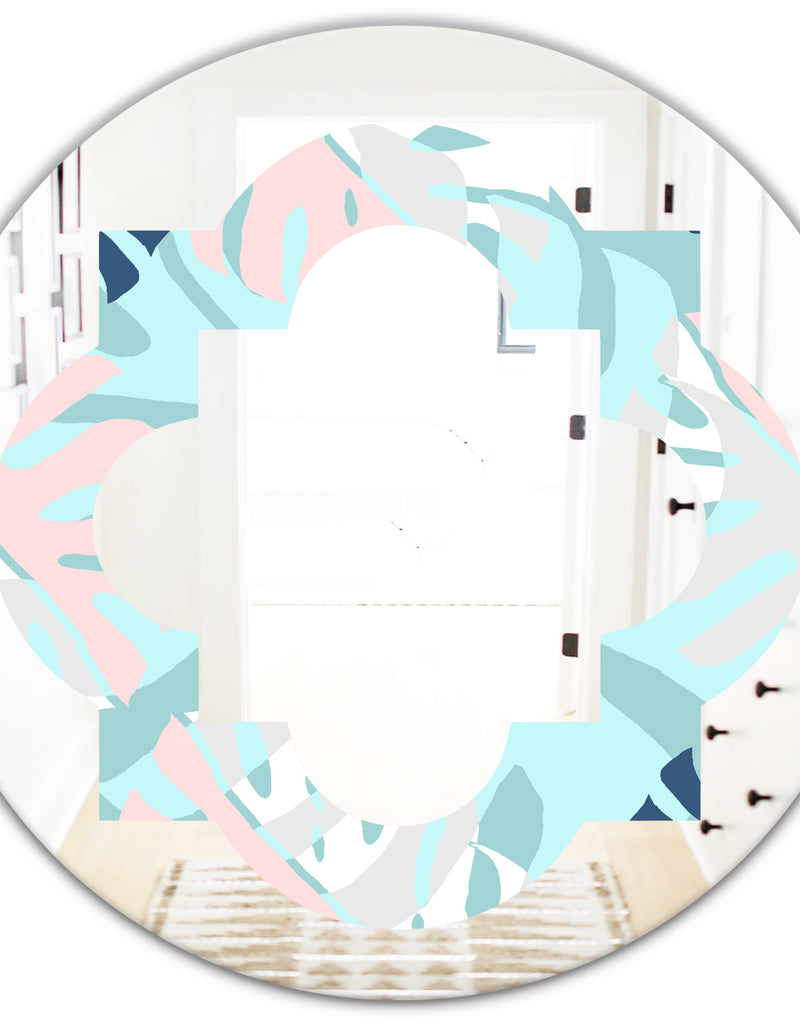 DesignQ Retro Floral Pattern II - Modern Round Or Oval Wall Mirror - Quatrefoil