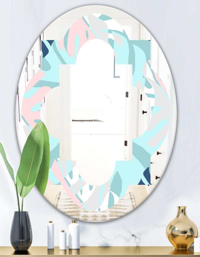 DesignQ Retro Floral Pattern II - Modern Round Or Oval Wall Mirror - Quatrefoil