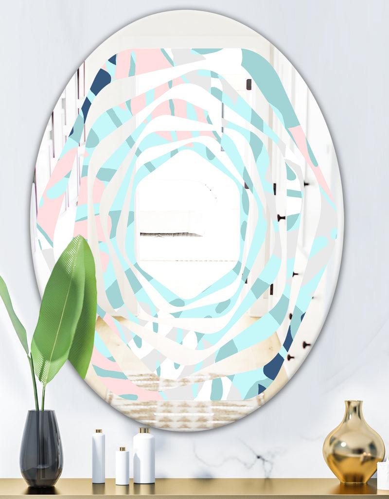 DesignQ Retro Floral Pattern II - Modern Round Or Oval Wall Mirror - Whirl