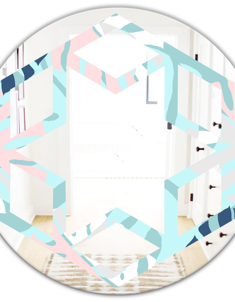 DesignQ Retro Floral Pattern II - Modern Round Or Oval Wall Mirror - Hexagon Star