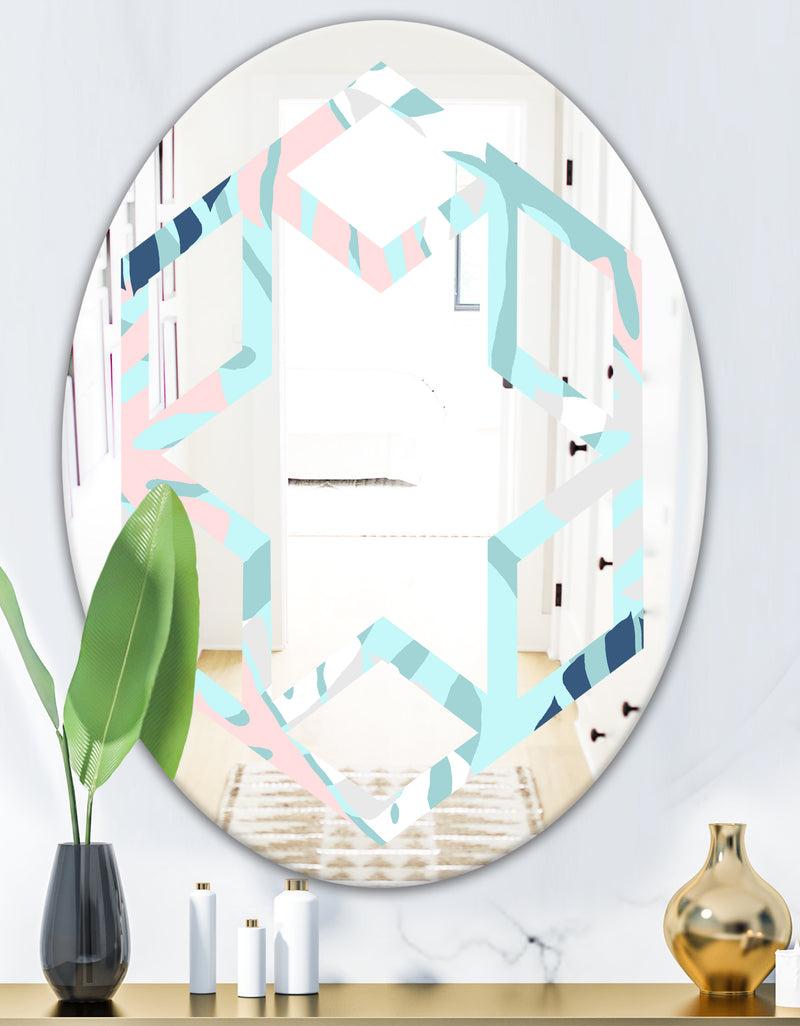 DesignQ Retro Floral Pattern II - Modern Round Or Oval Wall Mirror - Hexagon Star