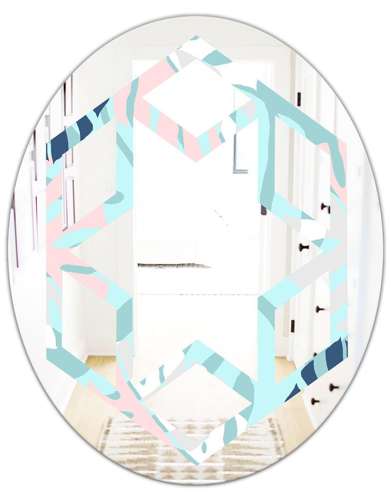 DesignQ Retro Floral Pattern II - Modern Round Or Oval Wall Mirror - Hexagon Star