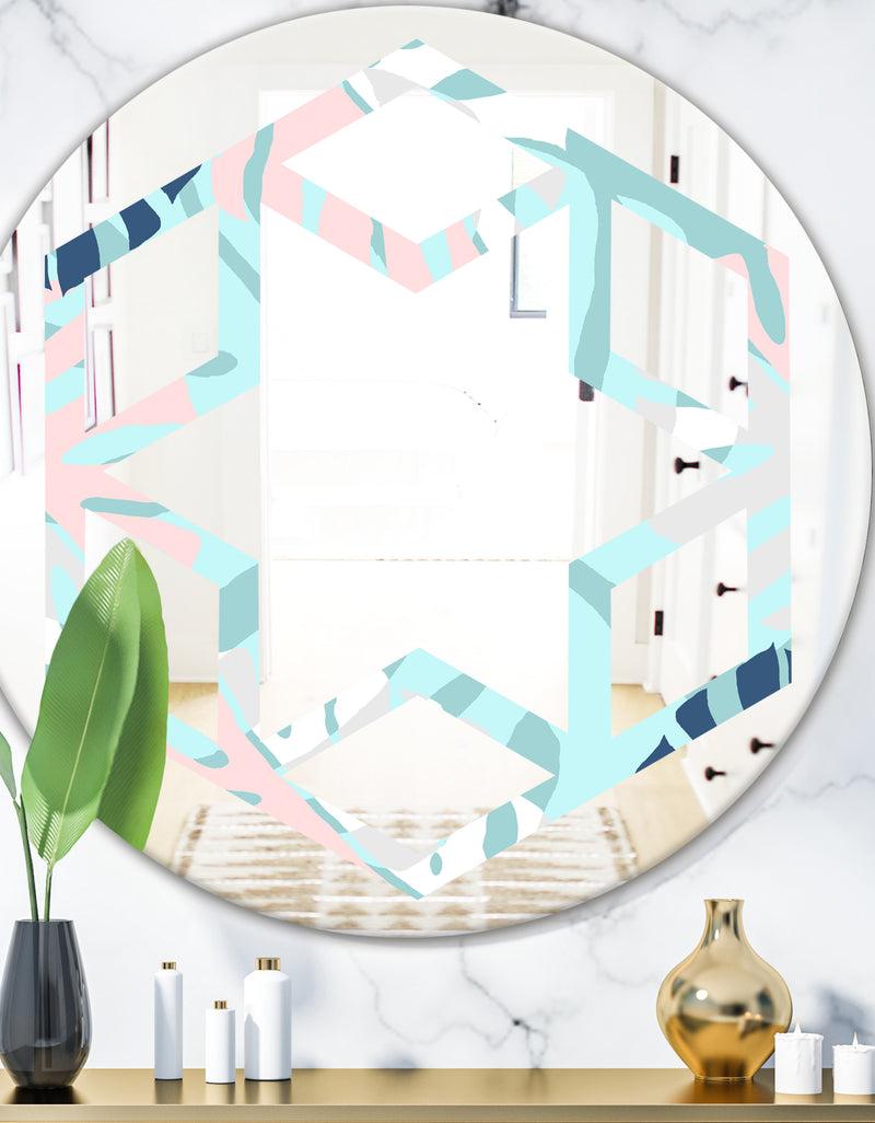 DesignQ Retro Floral Pattern II - Modern Round or Oval Wall Mirror - Hexagon Star