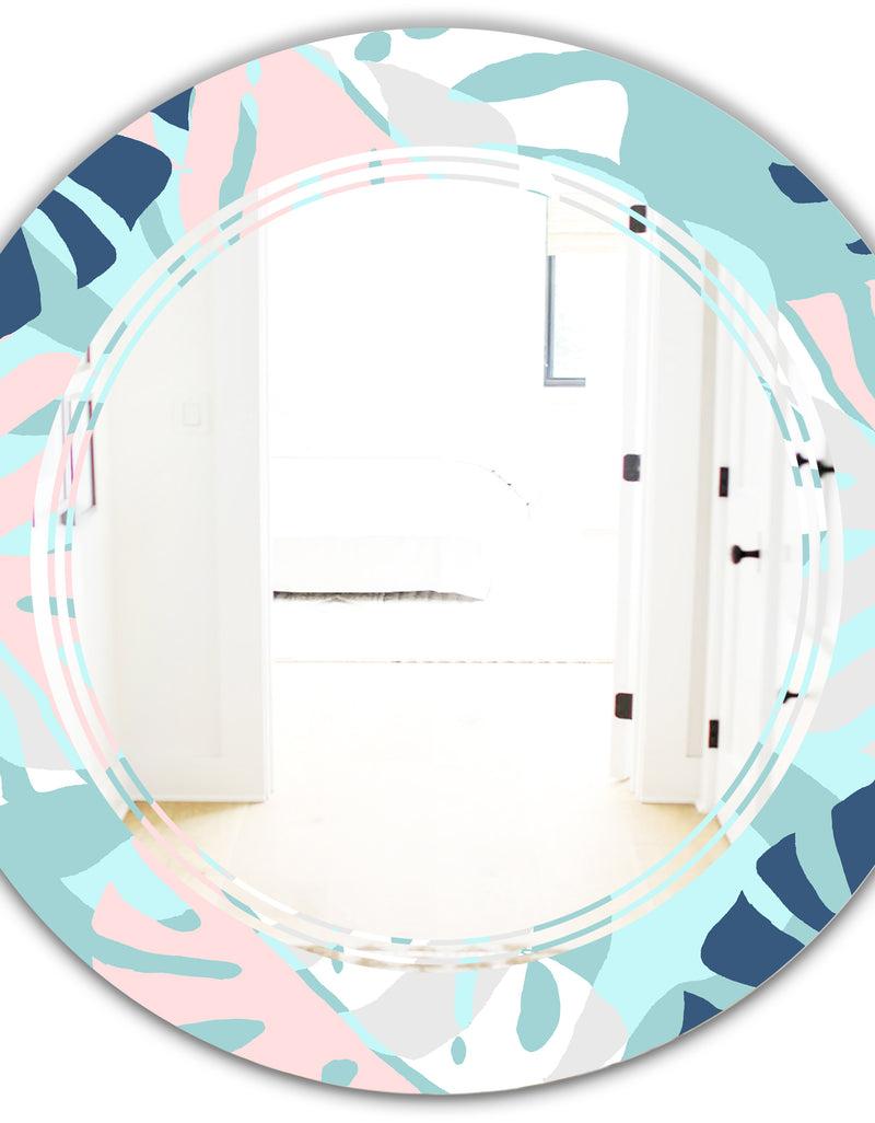 DesignQ Retro Floral Pattern II - Modern Round Or Oval Wall Mirror - Triple C