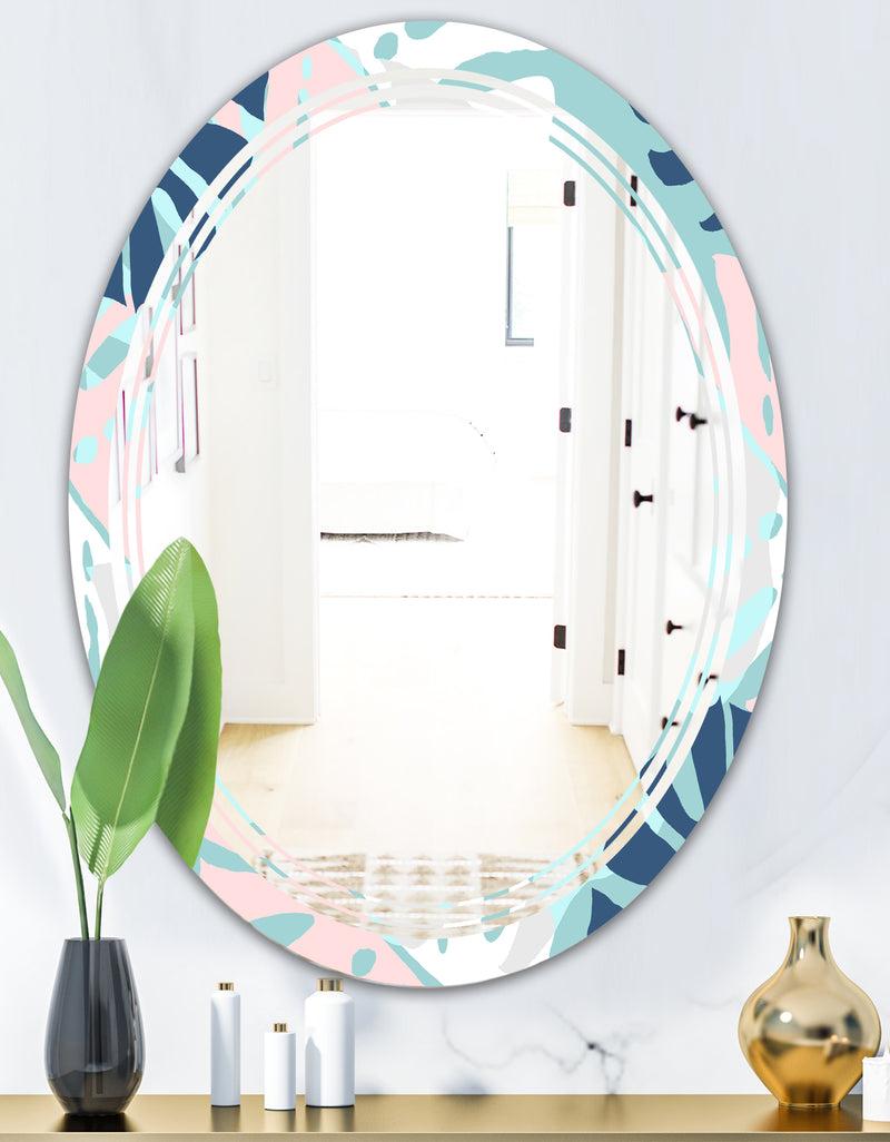 DesignQ Retro Floral Pattern II - Modern Round Or Oval Wall Mirror - Triple C