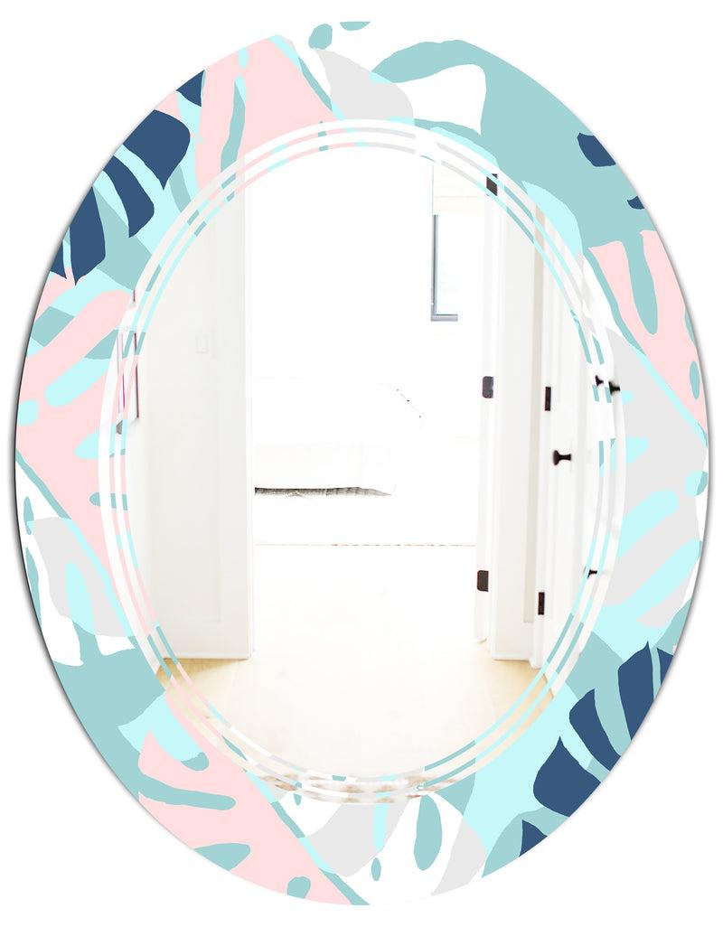 DesignQ Retro Floral Pattern II - Modern Round Or Oval Wall Mirror - Triple C
