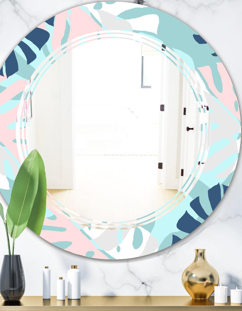 DesignQ Retro Floral Pattern II - Modern Round or Oval Wall Mirror - Triple C