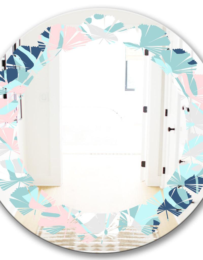 DesignQ Retro Floral Pattern II - Modern Round Or Oval Wall Mirror - Leaves