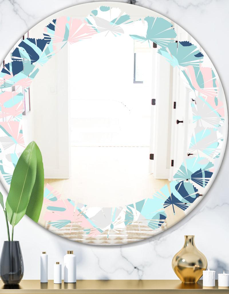 DesignQ Retro Floral Pattern II - Modern Round or Oval Wall Mirror - Leaves