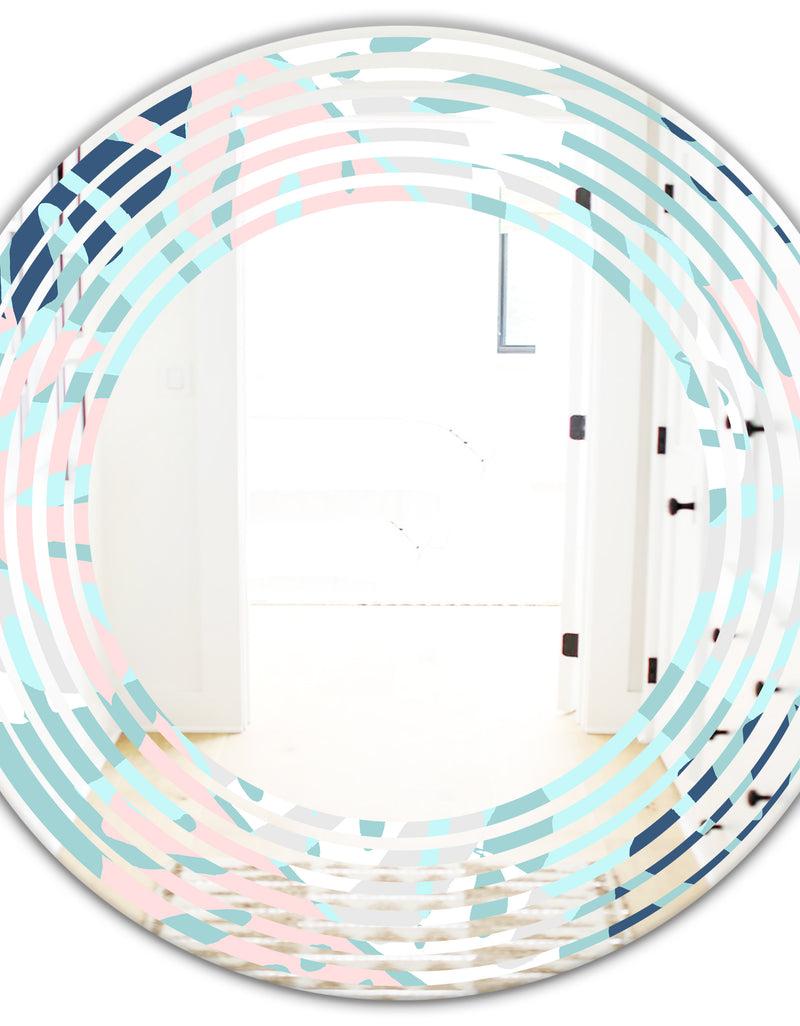 DesignQ Retro Floral Pattern II - Modern Round Or Oval Wall Mirror - Wave