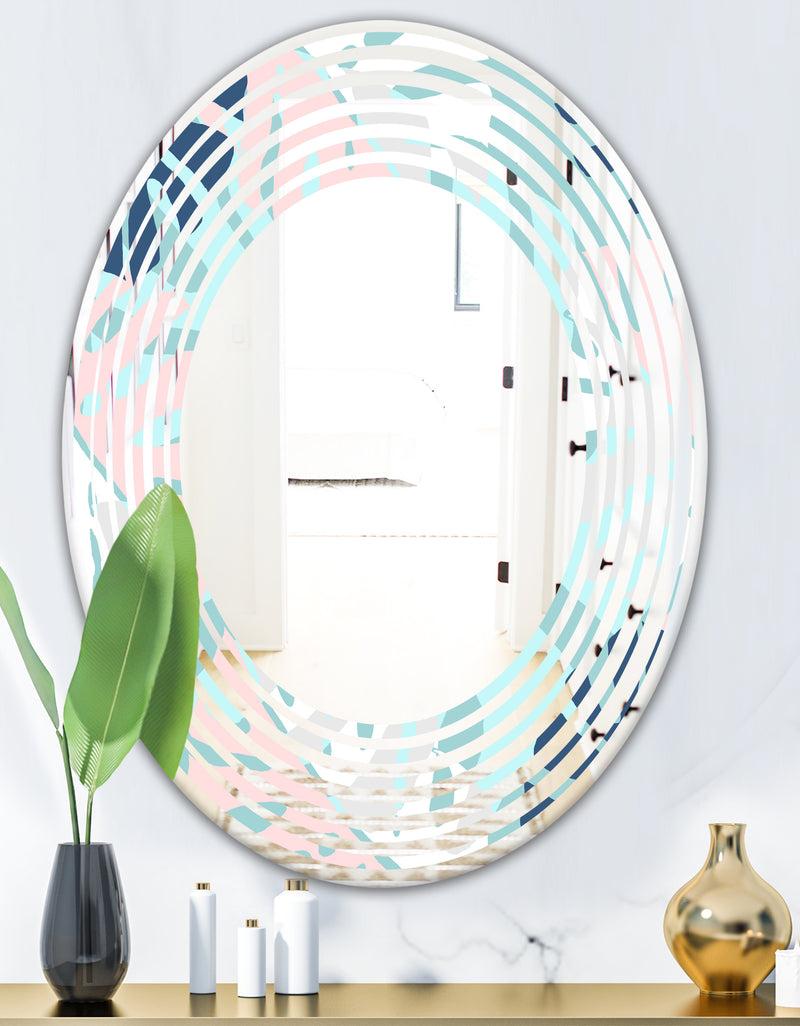 DesignQ Retro Floral Pattern II - Modern Round Or Oval Wall Mirror - Wave