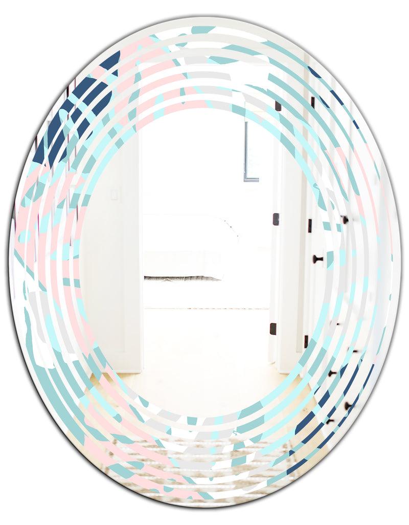 DesignQ Retro Floral Pattern II - Modern Round Or Oval Wall Mirror - Wave