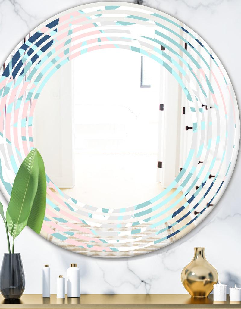 DesignQ Retro Floral Pattern II - Modern Round or Oval Wall Mirror - Wave
