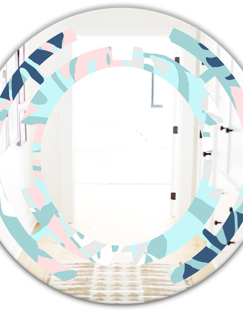 DesignQ Retro Floral Pattern II - Modern Round Or Oval Wall Mirror - Space