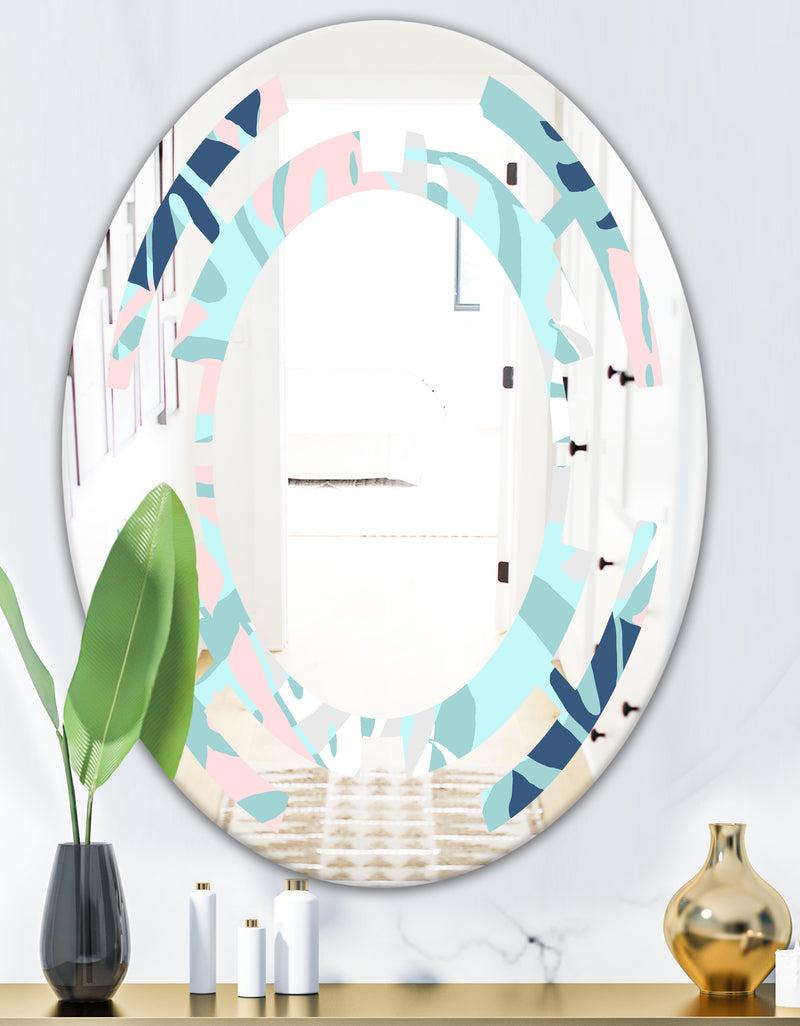 DesignQ Retro Floral Pattern II - Modern Round Or Oval Wall Mirror - Space