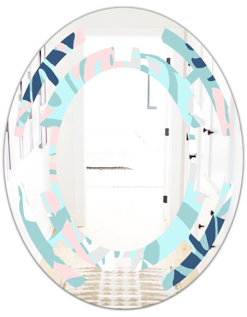 DesignQ Retro Floral Pattern II - Modern Round Or Oval Wall Mirror - Space