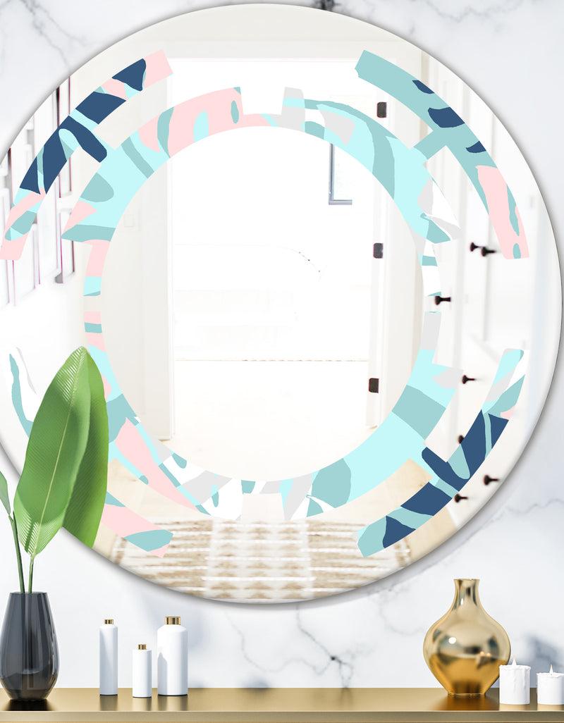 DesignQ Retro Floral Pattern II - Modern Round or Oval Wall Mirror - Space